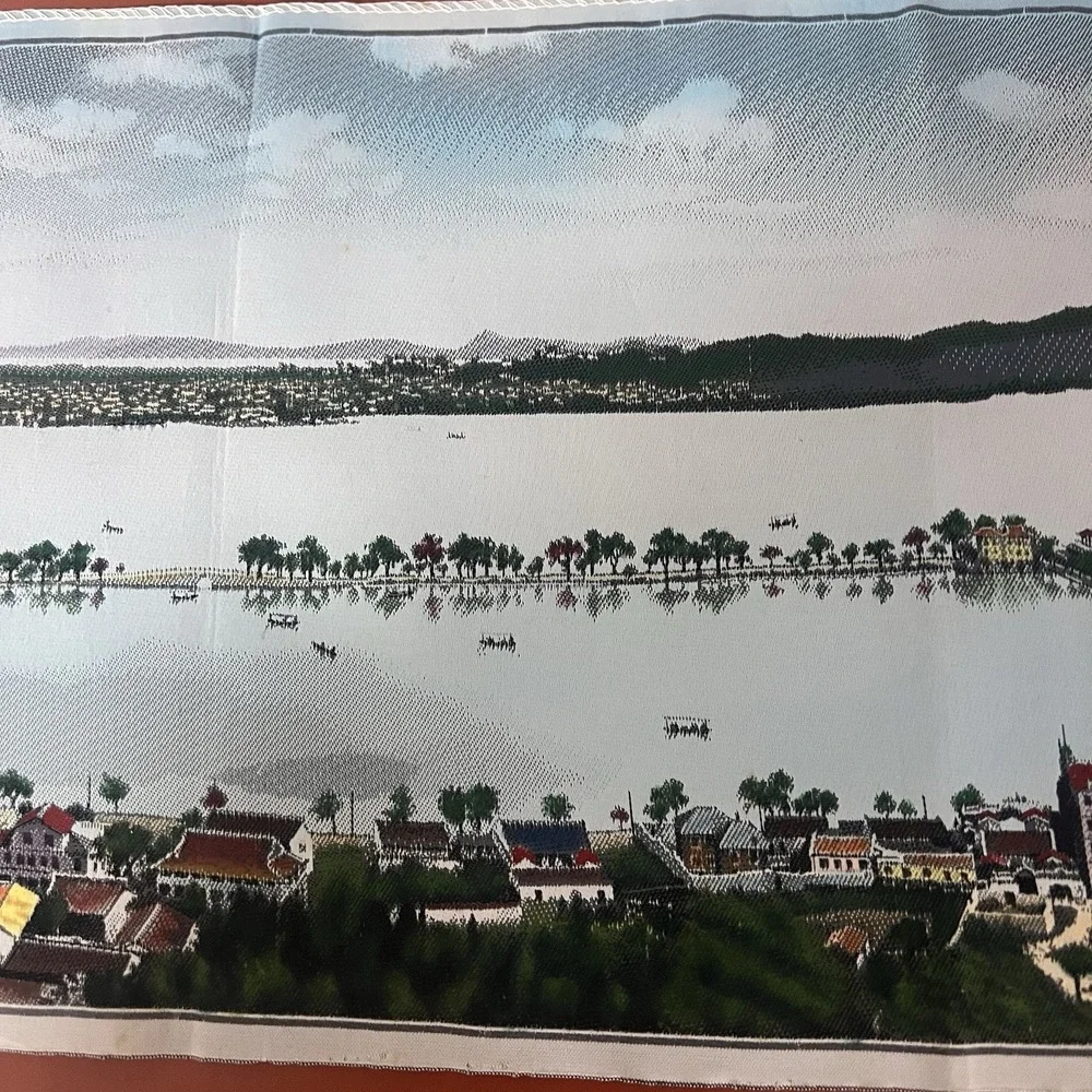 Vintage Chinese Silk Brocade Tapestry West Lake Hangzhou 30